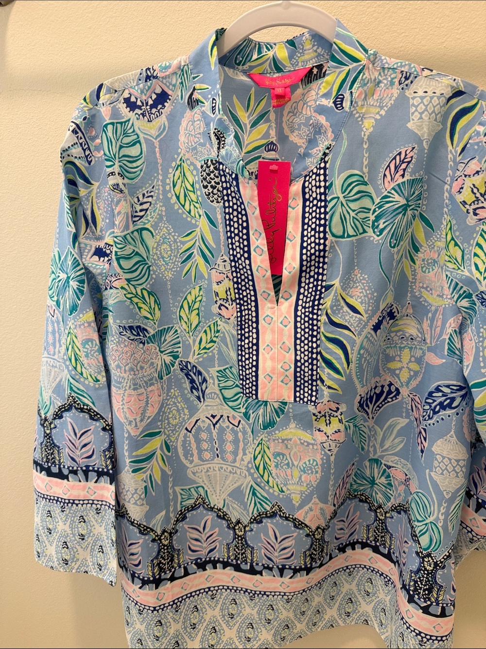 Lilly Pulitzer Blue Printed Tunic with Pink & Green Accents XL